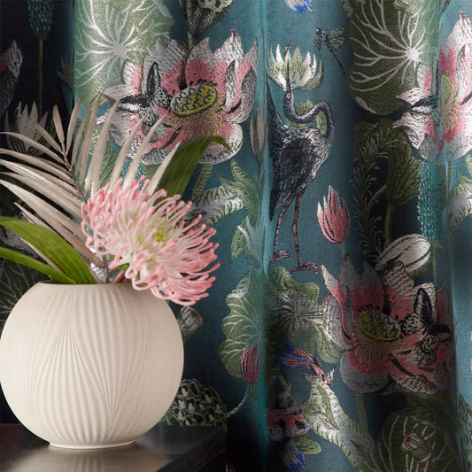Waterlily Teal Curtains