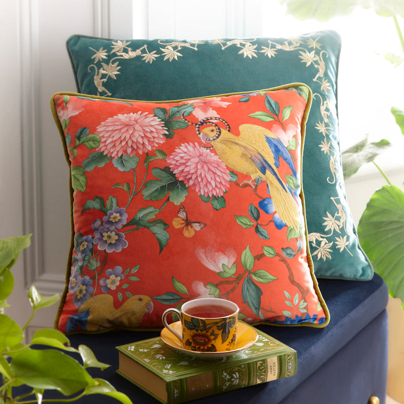 Golden Parrot Coral Cushion